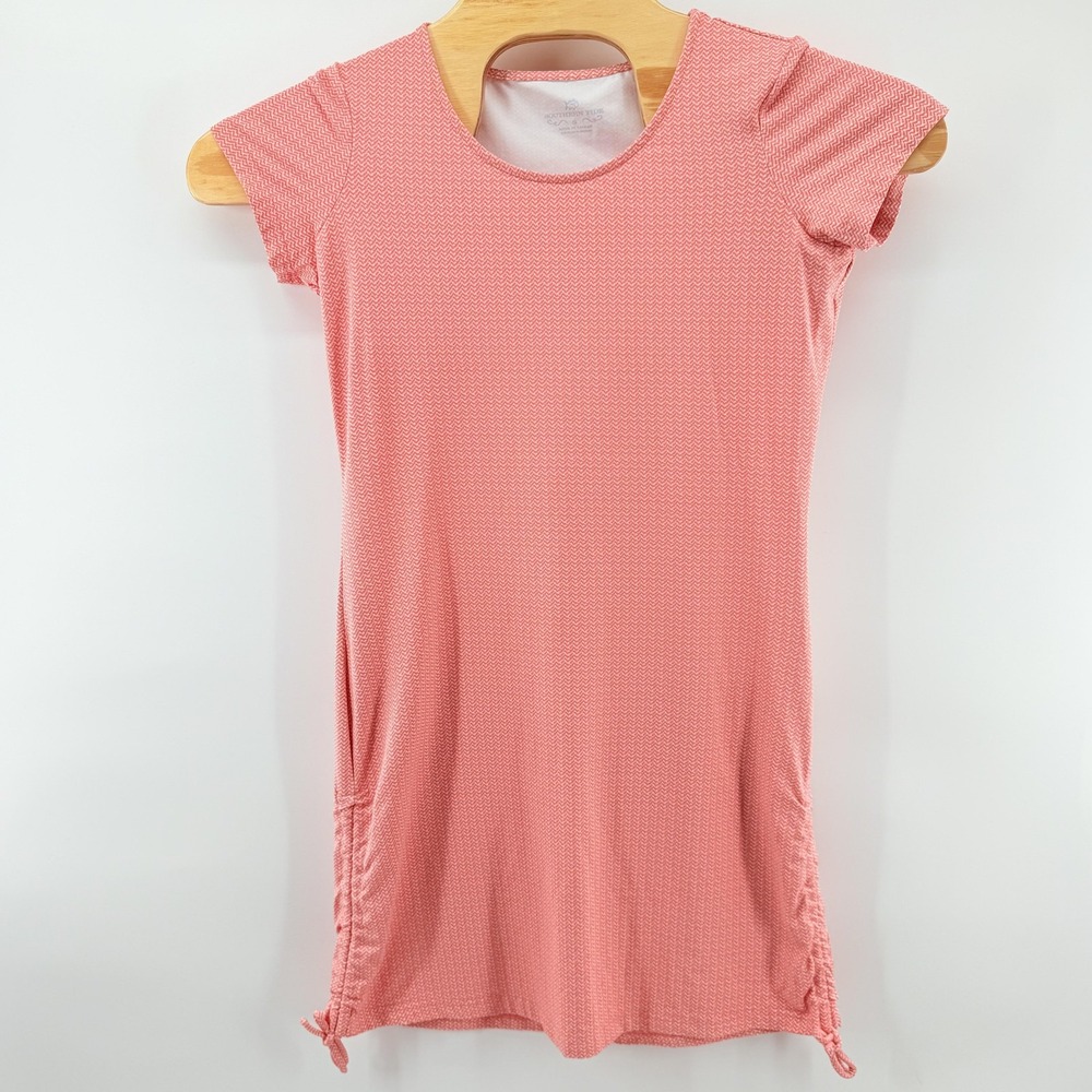 Southern Tide Dress Womens Small Pink White Zigzag Ruched Short Sleeve Beachwear